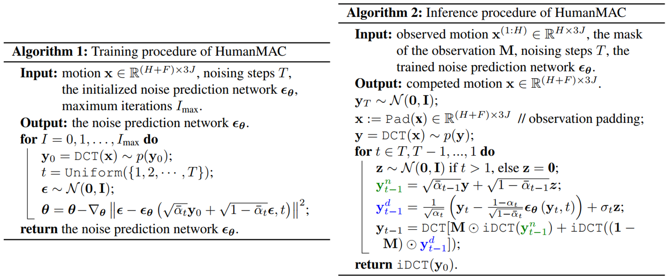 HumanMAC train and inference algorithm